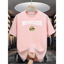 Mountaıns Baskılı Oversize Tişört Pembe