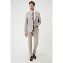 Efor Slim Fit Çift Yırtmaç Keten Karışımlı Yelekli Klasik Taş Takım Elbise Tk 914 Taş