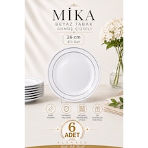 Mika Beyaz Tabak Gümüş Çizgili 26cm 6'lı