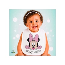 Kişiye Özel Minnie Mouse Keten Bebek Mama Önlüğü Yumuşak - Emici - Yıkanabilir - Özel Tasarım P096 Çok Renkli