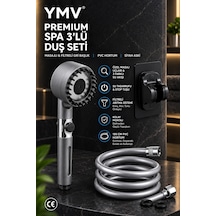 Ymv Premium Spa Siyah 3 Lü Filtreli Masajlı Duş Seti Fonksiyonlu Başlık Pvc Hortum Ve Askı