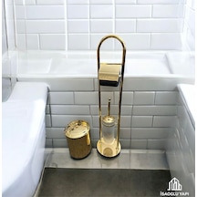 İsaoğlu Yapı Gold Kova Banyo Seti Klozet Fırçası Tuvalet Kağıtlığı Komple Pirinç Set Gold Banyo Gold Altın