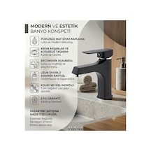 Rena Design Lavabo Bataryasi Mat Siyah Lüks Ağir Gövde Prinç Banyo Su Tasarruflu Aç Kapa 2 Yil Garantili Kare Sicak Soğuk