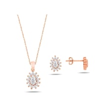 Brezza Lusso Jewelry Rose Gold Zirkon Taşlı Kadın Kolye Küpe Seti (337458596)