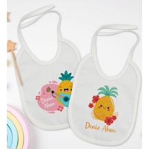 BK Kids Kişiye Özel Sevimli Ananas Tasarımlı 2’li Beyaz Mama Önlü Beyaz