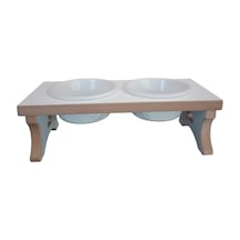 Kedi & Köpek Mama Standı - Ahşap Mdf - Ikili Beyaz Sabit Ayak - Seramik Beyaz Kase - 14cm - 400ml