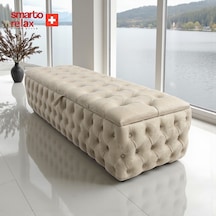 Smarto Relax Swiss Style Saas-fee Sandıklı Baby Face Puf, Kapitoneli Sandıklı, 100x45x45 Cm, Babyface Kaplama Dekoratif Puf Bej