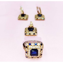 Oriental Kuyumculuk Jewellery Safir Taşlı Gümüş Otantik Set Takım Gümüş