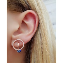 Blue Topaz Taşlı Gümüş Rose Tasarım Küpe