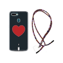 Oppo A5S Kılıf Rasta Boyun Askılı Charge Heart 1422 Siyah