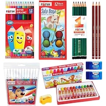 Fatih 12'li Kuruboya Suluboya Pastelboya Keçelikalem Kurşun Kalem 3 Adet Kırmızı K 2 Adet Silgi