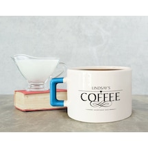 Bk Gift Kişiye Özel İsimli Tarihli Mavi Kulplu Çay & Kahve Fincanı-2, Arkadaşa Hediye, Sevgiliye Hediye