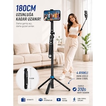 180cm Bluetooth Kumandalı Telefon Tripodu 360 Ayarlanabilir Selfie Çubuğu Android İos Gopro Uyumlu