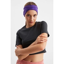Kadın Çift Taraflı Kullanım Alternatifli Pamuklu Penye Kaymaz Hafif Spor Saç Bandı Bandana - Tek Ebat / Mor Mor