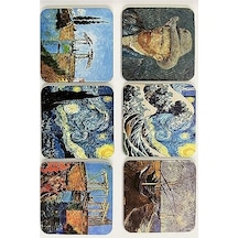 Van Gogh Temalı Ahşap Bardak Altlığı Ahşap Baskılı Altlık 6'lı Set 9 X9cm Karbonnm14 1