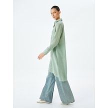 Koton Cepli Düğmeli Gömlek Yaka Keten Karışımlı Uzun Oversize Tunik Yeşil 5sak60170uw Yeşil
