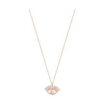 Taşlı Kirpik Göz Gümüş Kolye Rose Gold