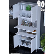 Derin 90 Cm 6 Kapaklı Çok Amaçlı Mutfak Kiler Dolabı Organizer Banyo Çocuk Odası Boy Dolabı Beyaz