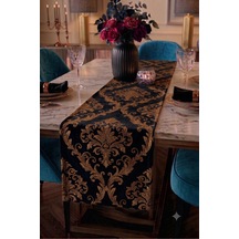 Premium Masa Runner Dijital Baskılı Soyut Desenli Dekoratif Salon Mutfak Yemek Masası Runner Örtüsü 45x140 Cm Siyah