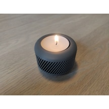 Mini Şamdan Mumluk Decor Mum Dahil Gri Renk Masa Dekor ŞEFFAF