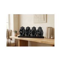 Dört Maymun Figürü Biblo 18x8 Cm Oturan Dekoratif Heykel Seti