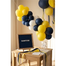 Sarı Lacivert Taraftar Süsleme Classic Set Siyah Keçe Yazı Panosu Standlı Balon Zincirli El Pompası Taraftar Seti 10 - 12 Yaş
