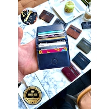 Rixe Antik Lacivert Unisex Hakiki Deri Kartlık Cüzdan Ultra Ince Kişiye Özel Isim Baskılı Lacivert