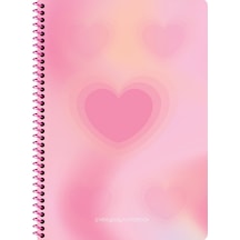 Keskin A4 Çizgili Karton Kapak Spiralli Pastel Kalp Defter - Pembe Kalp Çok Renkli