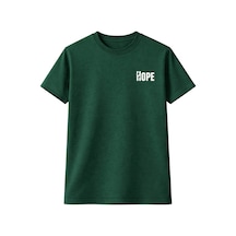 Unisex Hope Nakış Baskılı %100 Pamuklu Oversize Bisiklet Yaka Kısa Kollu Günlük T-shirt Yeşil