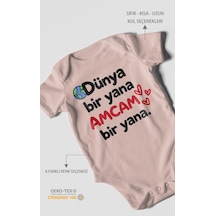 Morivokids Dünya Bir Yana, Amcam Bir Yana Kısa Kollu Bebek Body %100 Pamuk Zbn170-kk Pastel Pembe