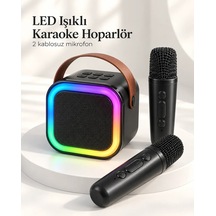Bluetooth Bağlantılı Led Işıklı Karaoke Ses Sistemi Ve İki Kablosuz Mikrofon