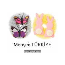2 Li Peluş Saç Tokası Seti Sarı Tavşanlı & Gri Kelebekli Fluffy Scrunchie Yumuşak Peluş Lastik Toka Menşei Türkiye Diğer