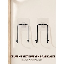 2 Adet Çok Amaçlı Yapışkanlı Askı Ev Mutfak Banyo Düzenleyici Siyah