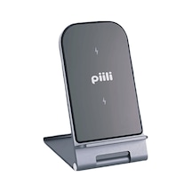 Piili Apple Uyumlu iPhone Alüminyum Kablosuz Şarj Standı - Siyah