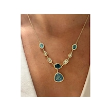 Lunarie Opal Efektli Mavi Taşlı Sarkıtlı Vintage Kolye Turkuaz