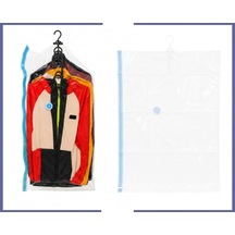 5 Askılı Vakumlu Saklama Poşeti, Yerden Tasarruf, Giysiler, Takım Elbiseler, Montlar Veya Ceketler İçin, Şeffaf Ve Yeniden Kullanılabilir Dolap Düzenleyici Uzun 70x100 Cm Large
