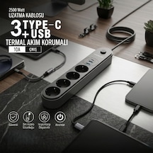 Termal Akım Korumalı 4 Prizli Usb Girişli Uzatma Kablosu Çok Renkli