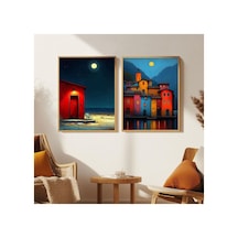 2 Parça Ahşap Çerçeveli Dekoratif Tablo Çok Renkli - 814952590 Çok Renkli