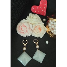 24k Altın Kaplama Gerçek Somon İnci Kare Sedef Akrilik Detaylı Ta