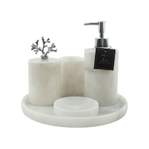 %100 Doğaltaş Beyaz Mermer Mercan Aksesuarlı 5 Li Banyo Seti-173 Çok renkli