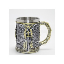 3 Adet Paslanmaz Çelik Kupa 3d Kabartmalı Savaşçı Melek Kanatlı Tasarım, Dekoratif Kupa Mug, Metal Bardak