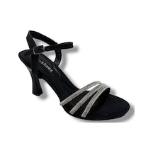 Erbay 84-26 Simli 3 Bant Taşlı İnce Topuk Kadın Sandalet Siyah