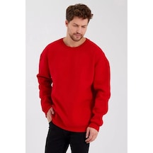 Erkek Düz Renk Bisiklet Yaka Sweat - Kırmızı 001