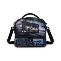 Maxaccess Black Çocuk İzole Çift Bölmeli Okul Spor Oyuncak Araba Desenli Yemek Çantası Black