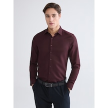 Lcw Busıness Bordo Slim Fit Armürlü Erkek Gömlek