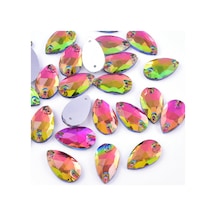 Gymo Premium Kalite Altı Düz Delikli Dikme Kristal Taş Teardrop 10.5 18mm P35 Rainbow 28 Adet