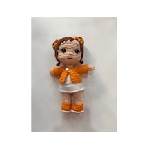 Afra Amigurumi El Örgüsü Bebek 20 Cm Tığ İşi Şirin Kıyafetli Hediyelik Oyuncak Bebek Turuncu-beyaz