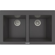 Polex Cristalüx Granit Evye P-2XLN Antrasit 2 Hazneli Tezgah Altı Ve Tezgah Üstü Mutfak Evyesi 80.5x51.5 CM