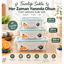 Çemi 3'lü Kilitli Dikdörtgen Cam Saklama Kabı Seti Hava Geçirmez Saklama Kabı