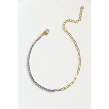 Kadın Çelik Bileklik İnce Suyolu Elips Mix Zincir Bileklik Mavi